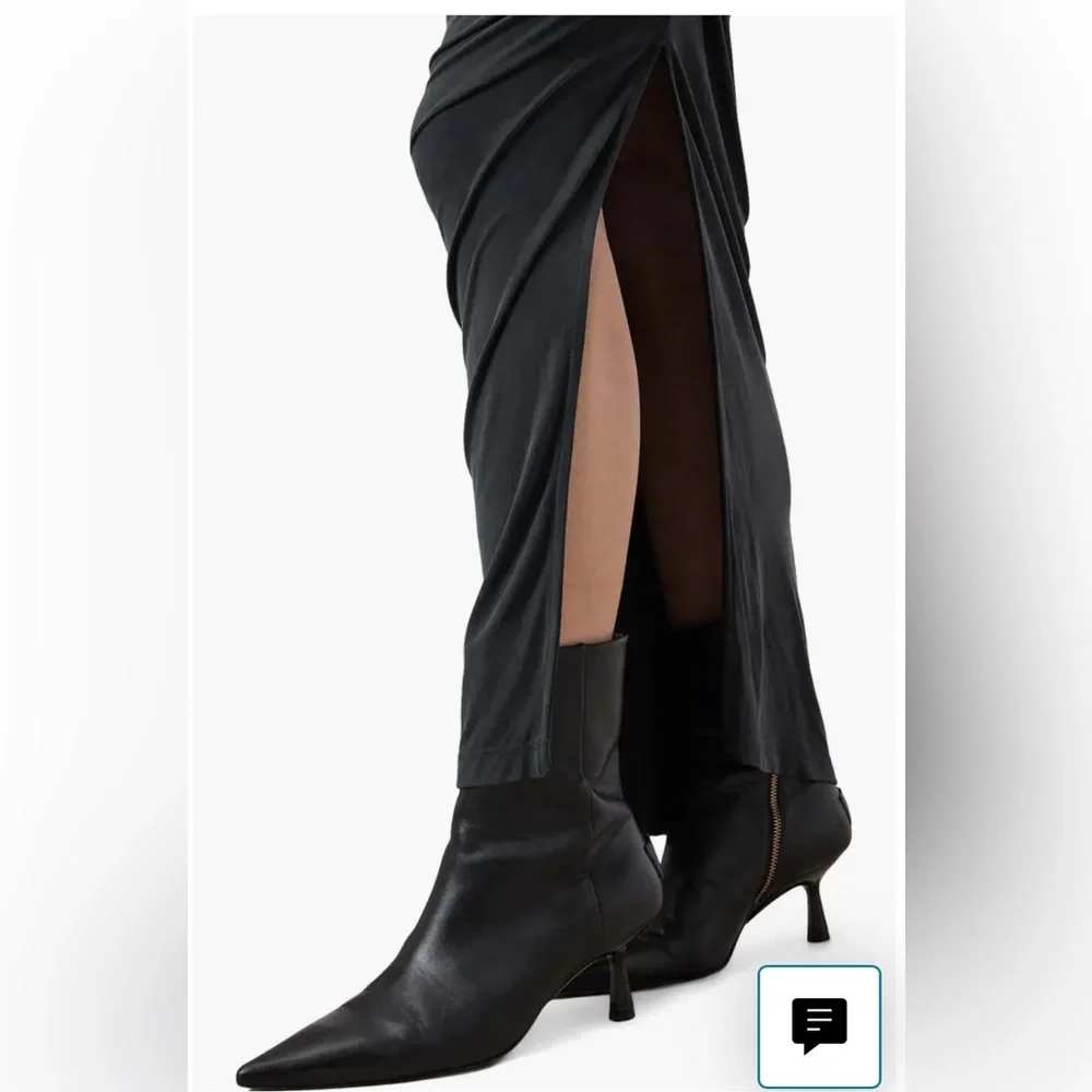 🆕 All Saints Hanako Long Sleeve Ruched Dark Gray Asymmetrical Dress 8UK (4US) - Picture 7 of 16